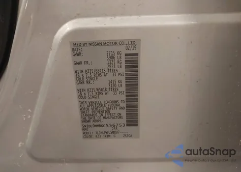 2019 Infiniti Qx60 Pure z USA, uszkodzony, nr VIN 5N1DL0MM6KC556753